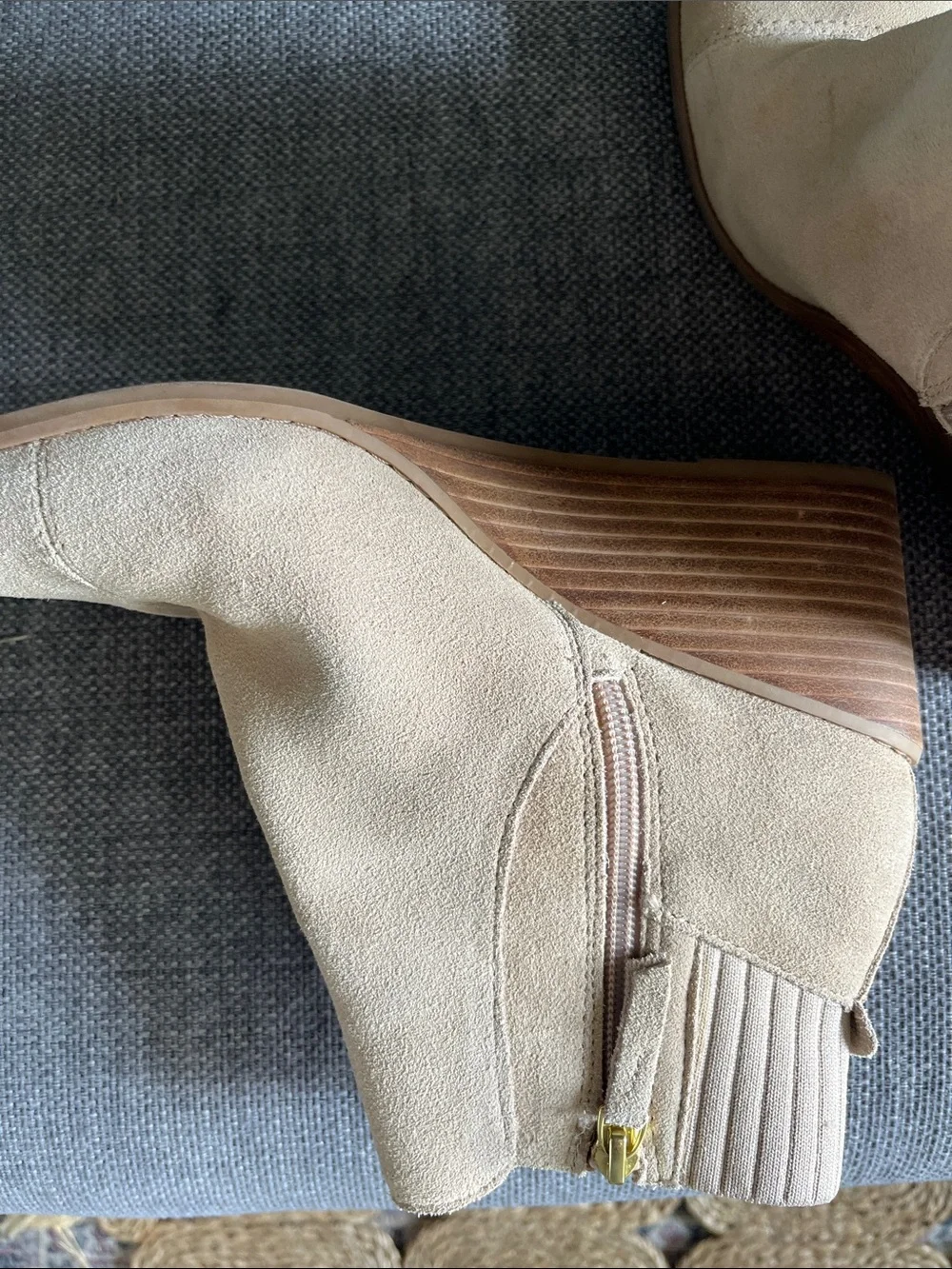 Toms Beige Faux Suede Wedge Ankle Boots